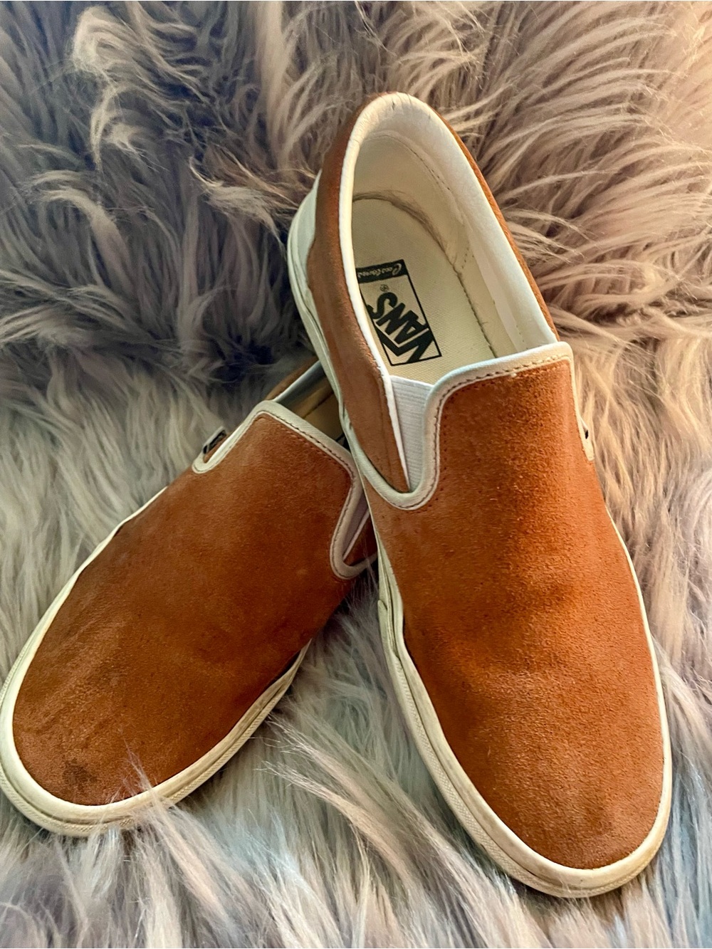 Vans Slip-On Suede Loafers - Rust Brown with White Trim